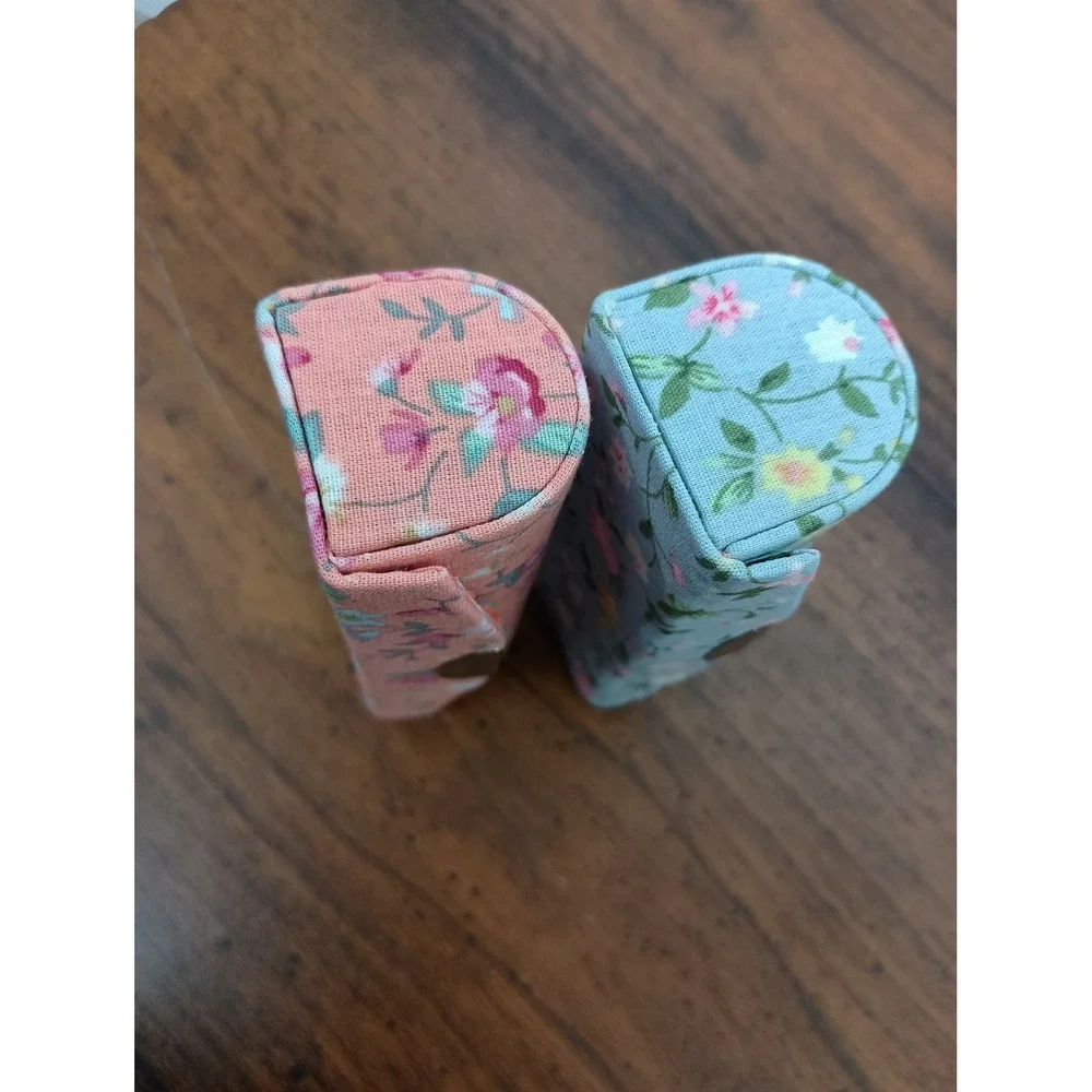 Blue pink floral snap chapstick lipstick cosmetic case with mirror